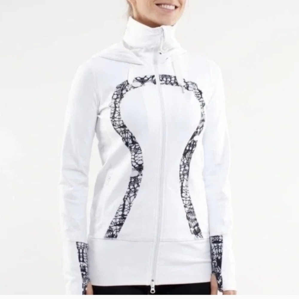 Lululemon Athletic Stride White/Black Glacier Lace Hooded Jacket Size 4